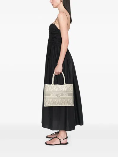 Pre-owned Dior 2022 Medium Oblique Embroidered Canvas Book Tote Bag In Grey