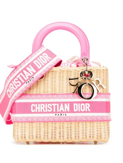 Pre-owned Dior 2022 Medium Oblique Wicker Lady  Satchel In Brown