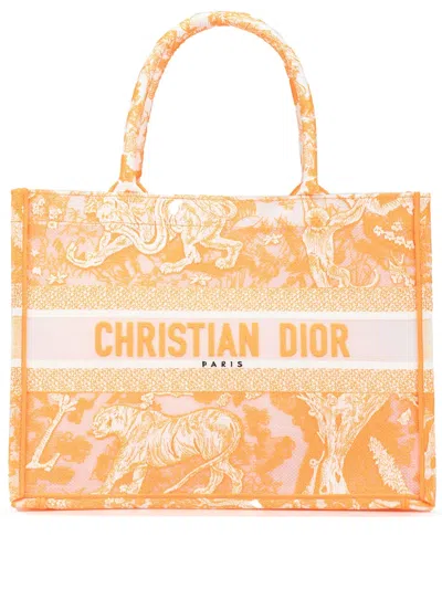 Pre-owned Dior 2022 Medium Toile De Jouy Book Tote Bag In Orange