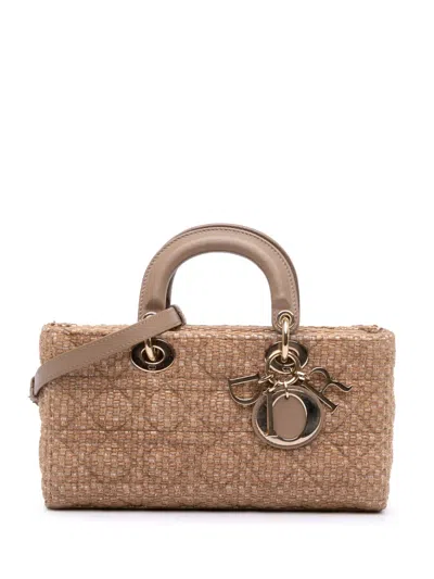 Pre-owned Dior 2022 Medium Tweed Cannage Lady D Joy Satchel In Brown