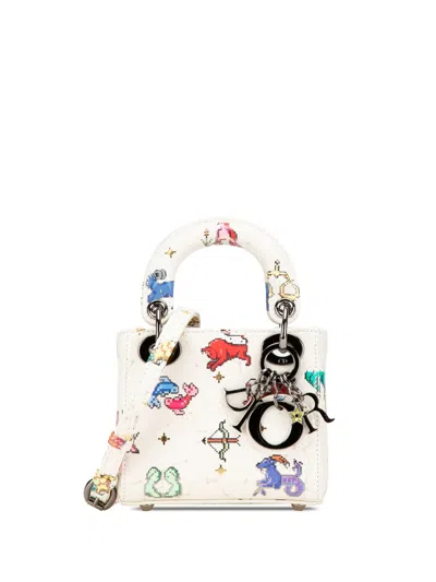 Pre-owned Dior 2022 Micro Calfskin Pixel Zodiac Lady  Satchel In White