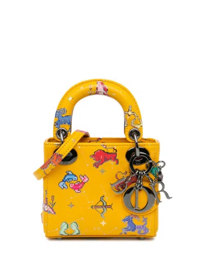 Pre-owned Dior 2022 Micro Calfskin Pixel Zodiac Lady  Satchel In Yellow