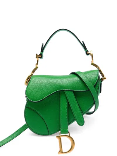 Pre-owned Dior 2022 Micro Goatskin Saddle Bag Satchel In Green