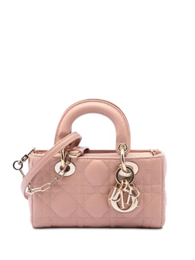 Pre-owned Dior 2022 Micro Lambskin Cannage Lady D Joy Satchel In Pink