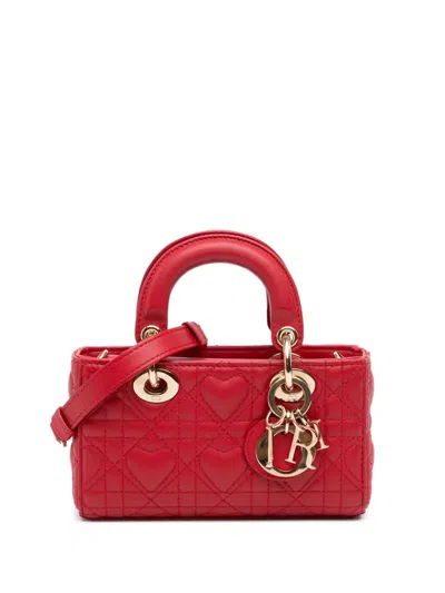 Pre-owned Dior 2022 Micro Lambskin Cannage Lady D Joy Satchel In Red