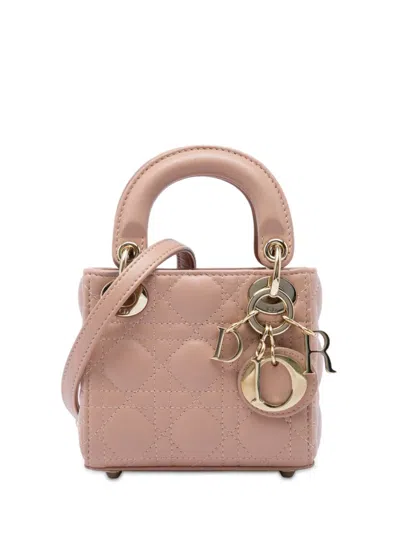 Pre-owned Dior 2022 Micro Lambskin Cannage Lady  Satchel In Brown
