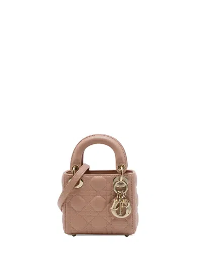 Pre-owned Dior 2022 Micro Lambskin Cannage Lady  Satchel In Brown