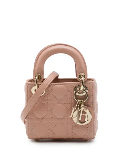 Pre-owned Dior 2022 Micro Lambskin Cannage Lady  Satchel In Brown