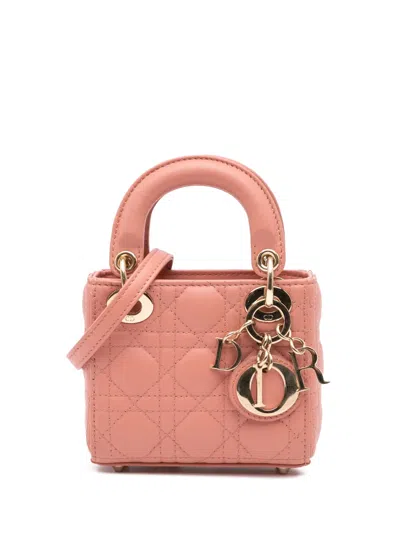 Pre-owned Dior 2022 Micro Lambskin Cannage Lady  Satchel In Pink
