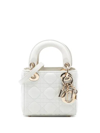 Pre-owned Dior 2022 Micro Lambskin Cannage Lady  Satchel In White