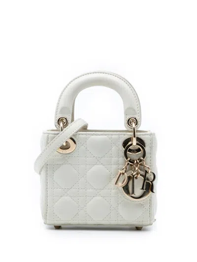 Pre-owned Dior 2022 Micro Lambskin Cannage Lady  Satchel In White