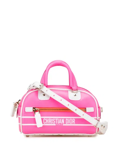 Pre-owned Dior 2022 Micro Leather  Vibe Zip Bowling Bag Satchel In Pink