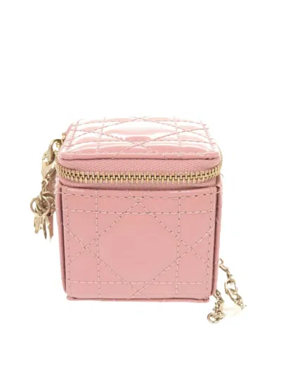 Pre-owned Dior 2022 Micro Patent Cannage Lady  Cube Pouch In Pink