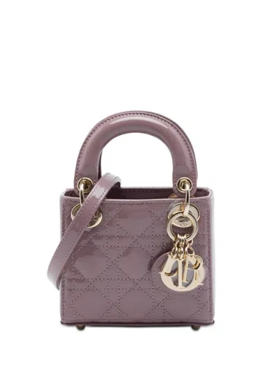 Pre-owned Dior 2022 Micro Patent Cannage Lady  Satchel In Pink