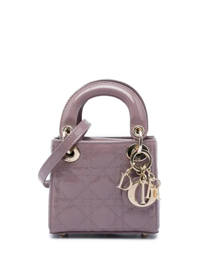 Pre-owned Dior 2022 Micro Patent Cannage Lady  Satchel In Pink