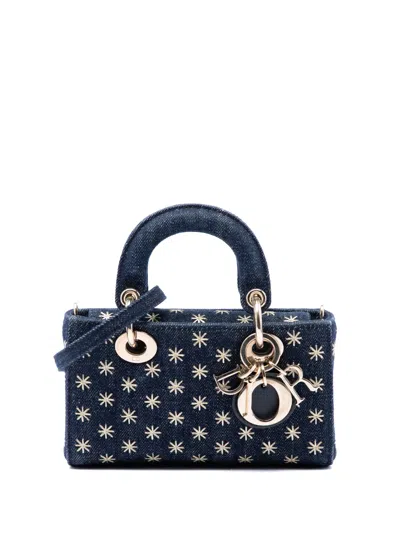 Pre-owned Dior 2022 Micro Star Embroidered Denim Lady D Joy Satchel In Blue