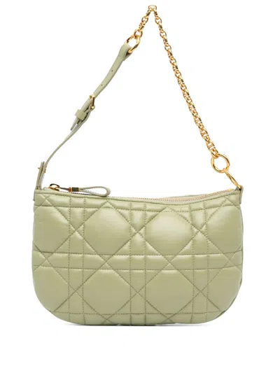 Pre-owned Dior 2022 Mini Calfskin Macrocannage  Caro Tulip Bag Shoulder Bag In Green