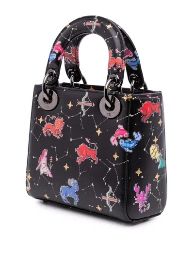 Pre-owned Dior 2022 Mini Calfskin Pixel Zodiac Lady  Satchel In Black