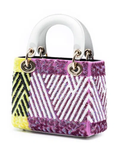 Pre-owned Dior 2022 Mini Canvas Sequin Flower Pop Lady  Satchel In Purple