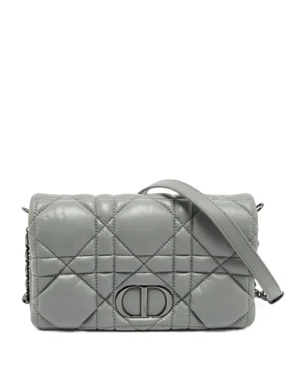 Pre-owned Dior 2022 Mini Caro Macrocannage Cross Body Bag In Grey