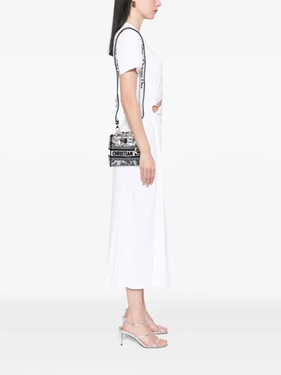 Pre-owned Dior 2022 Mini Embroidered Canvas Plan De Paris Lady D Lite Satchel In White