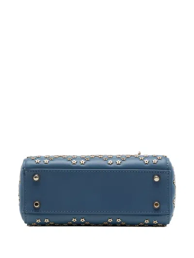 Pre-owned Dior 2022 Mini Lambskin Cannage Lucky Star Studded Lady  Satchel In Blue