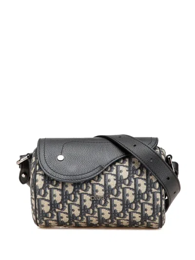 Pre-owned Dior 2022 Mini Oblique Canvas Roller Saddle Bag Satchel