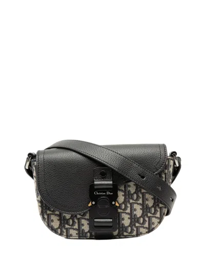 Pre-owned Dior 2022 Mini Oblique Canvas Saddle Buckle Messenger Bag Crossbody Bag In Blue