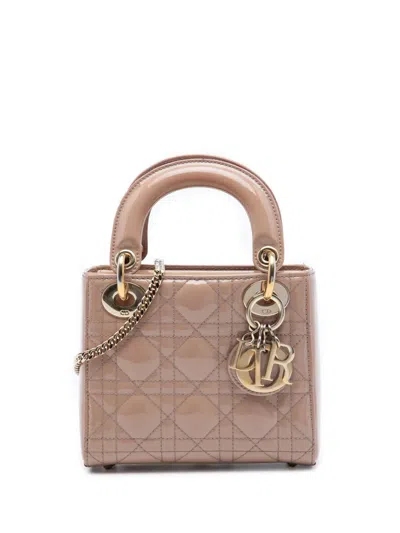 Pre-owned Dior 2022 Mini Patent Cannage Lady  Satchel In Brown