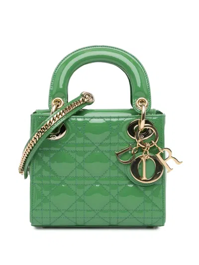 Pre-owned Dior 2022 Mini Patent Cannage Lady  Satchel In Green