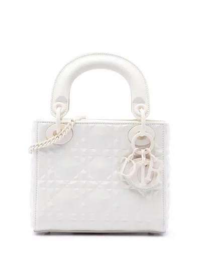 Pre-owned Dior 2022 Mini Ultra Matte Calfskin Diamond Cannage Lady  Satchel In White