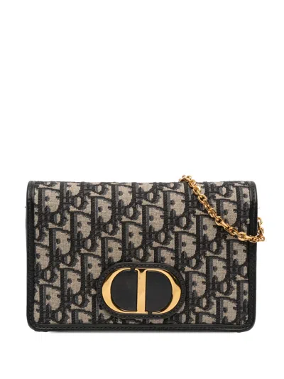 Pre-owned Dior 2022 Oblique Canvas 30 Montaigne 2 In 1 Pouch Satchel In Blue