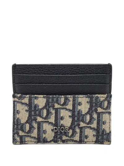 Pre-owned Dior 2022 Oblique Canvas Card Holder In Blue