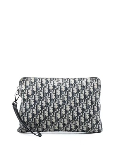Pre-owned Dior 2022 Oblique Canvas Pouch Clutch Bag In Blue