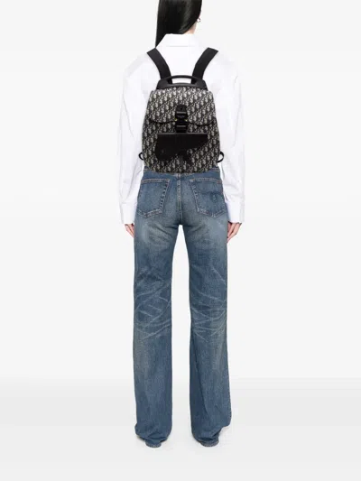 Pre-owned Dior 2022 Oblique Canvas Saddle Backpack In Blue