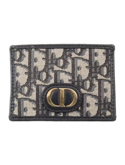 Pre-owned Dior 2022 Oblique Jacquard Card Holder In Blue
