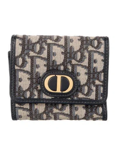 Pre-owned Dior 2022 Oblique Jacquard Compact Wallet In Blue