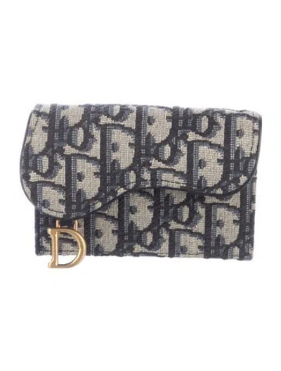Pre-owned Dior 2022 Oblique Jacquard Compact Wallet In Neutrals