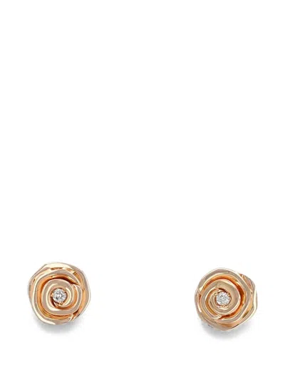 Pre-owned Dior 2022 Rose  Couture Diamond Earrings In Gold