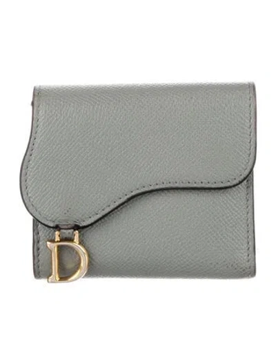 Pre-owned Dior 2022 Saddle Lotus Compact Wallet In Gray