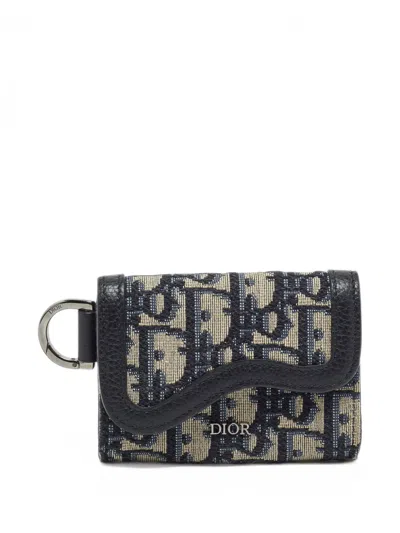 Pre-owned Dior 2022 Saddle Oblique Card Case In Blue