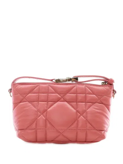 Pre-owned Dior 2022 Small Calfskin Macrocannage Travel Nomad Pouch Handbag In Pink