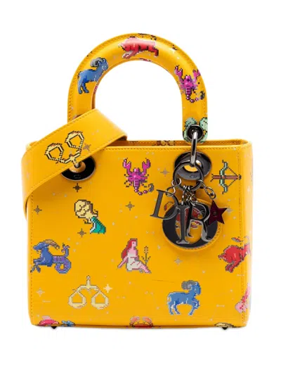 Pre-owned Dior 2022 Small Calfskin Pixel Zodiac Lady  Satchel In Yellow