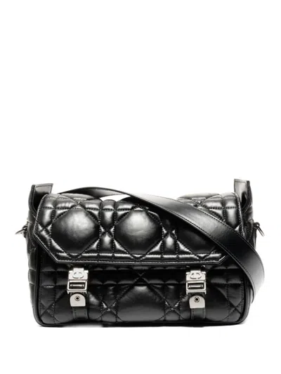 Pre-owned Dior 2022 Small Camp Macrocannage Shoulder Bag In Black