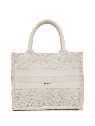 Pre-owned Dior 2022 Small D-lace Embroidery Book Tote Bag In White