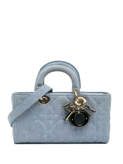 Pre-owned Dior 2022 Small Denim Macrocannage Lady D Joy Satchel In Blue