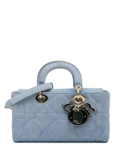 Pre-owned Dior 2022 Small Denim Macrocannage Lady D Joy Satchel In Blue