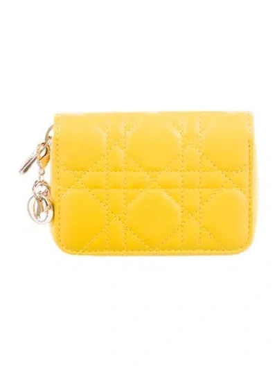 Pre-owned Dior 2022 Small Lady  Voyageur Coin Purse Wallet In Yellow