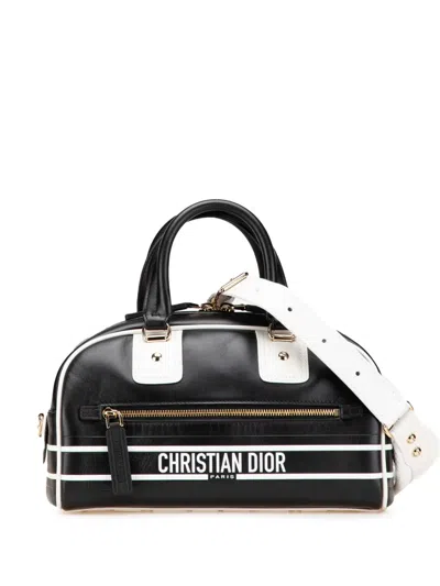 Pre-owned Dior 2022 Small Leather  Vibe Zip Bowling Bag Satchel In Black