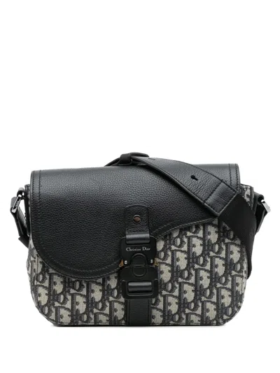 Pre-owned Dior 2022 Small Oblique Canvas Saddle Messenger Bag With Flap Crossbody Bag In Black